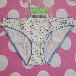 VTG VS PINK Ruched Back Rainbow Hearts Classic Cotton Low Rise Bikini Panty Sm